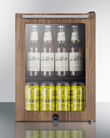 Compact Glass Door Beverage Center With Wood Trim
