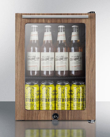 Compact Glass Door Beverage Center With Wood Trim