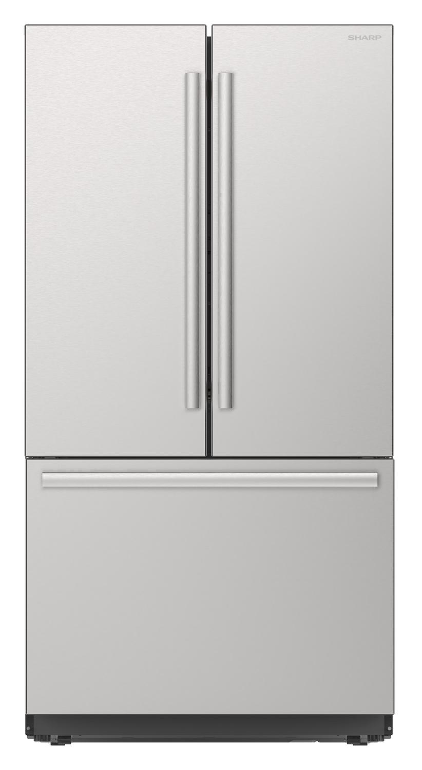 Sharp 26.5 cu.ft. Counter Depth 36 in. French 3-Door Refrigerator with Internal Water Dispenser in Stainless Steel