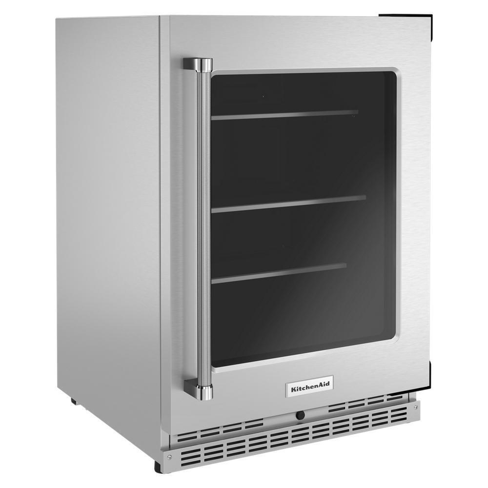 24" Undercounter Refrigerator with Glass Door and Shelves with Metallic Accents