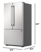 Sharp 26.5 cu.ft. Counter Depth 36 in. French 3-Door Refrigerator with Internal Water Dispenser in Stainless Steel