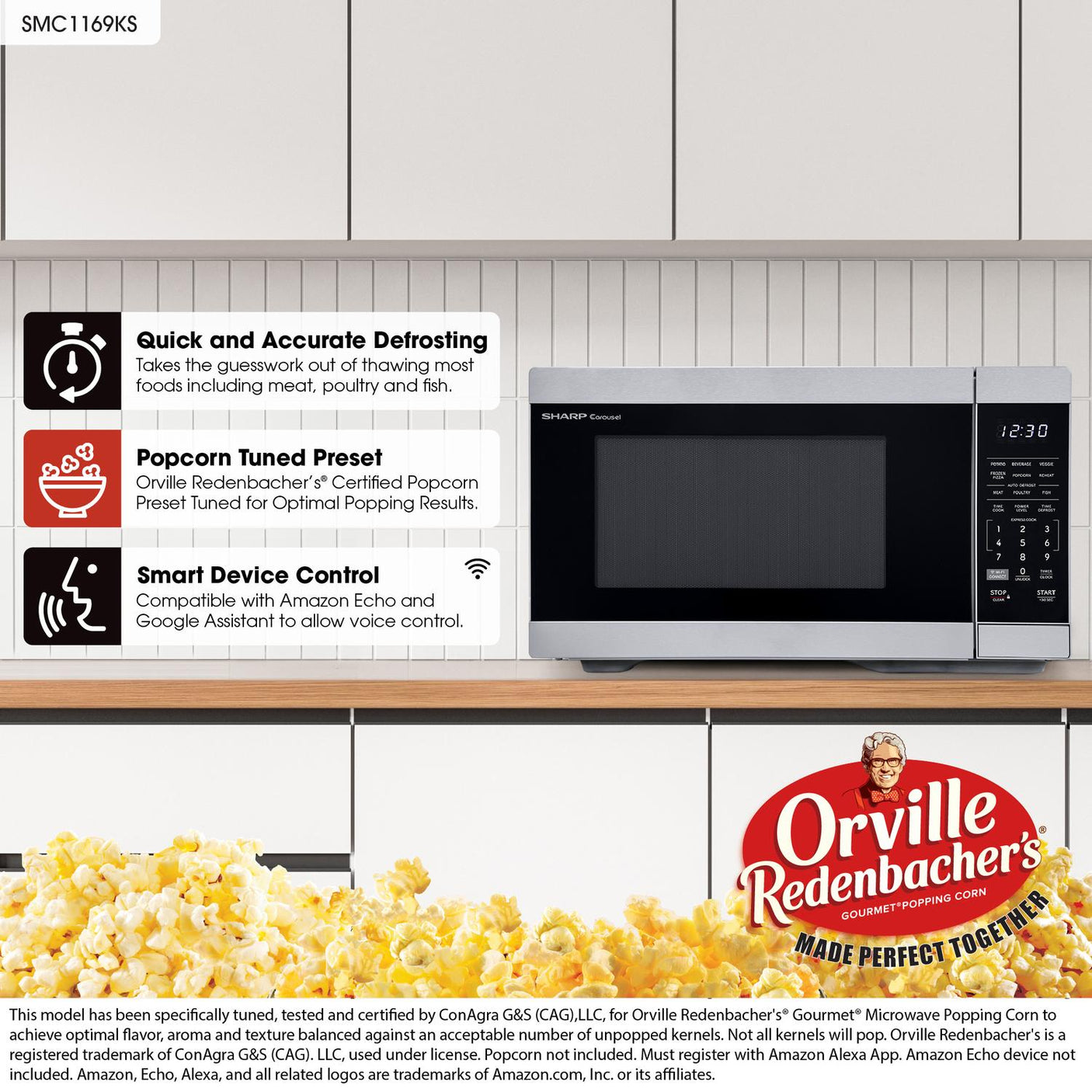 Sharp 1.1 cu. ft. 1000W Smart Stainless Steel Countertop Microwave Oven
