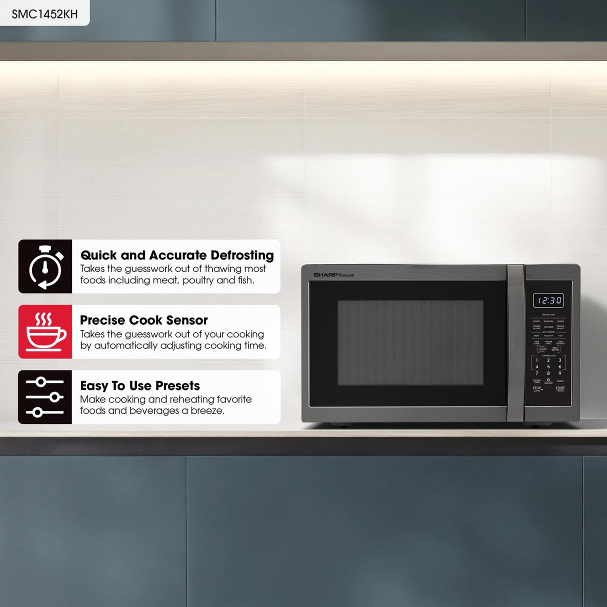 Sharp 1.4 cu. ft. 1100W Black Stainless Steel Countertop Microwave Oven