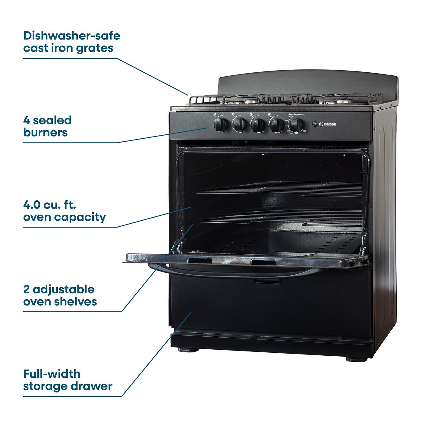 Element Electronics 4.0 cu. ft. 30", 4-Burner Gas Range (EEGR3A4MCCB)