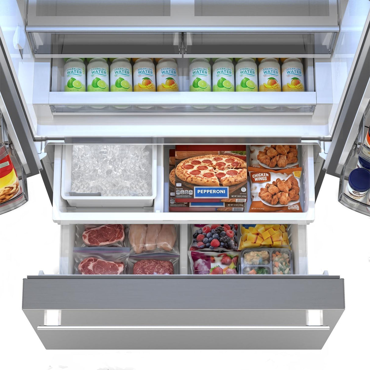Sharp 26.5 cu.ft. Counter Depth 36 in. French 3-Door Refrigerator with Internal Water Dispenser in Stainless Steel