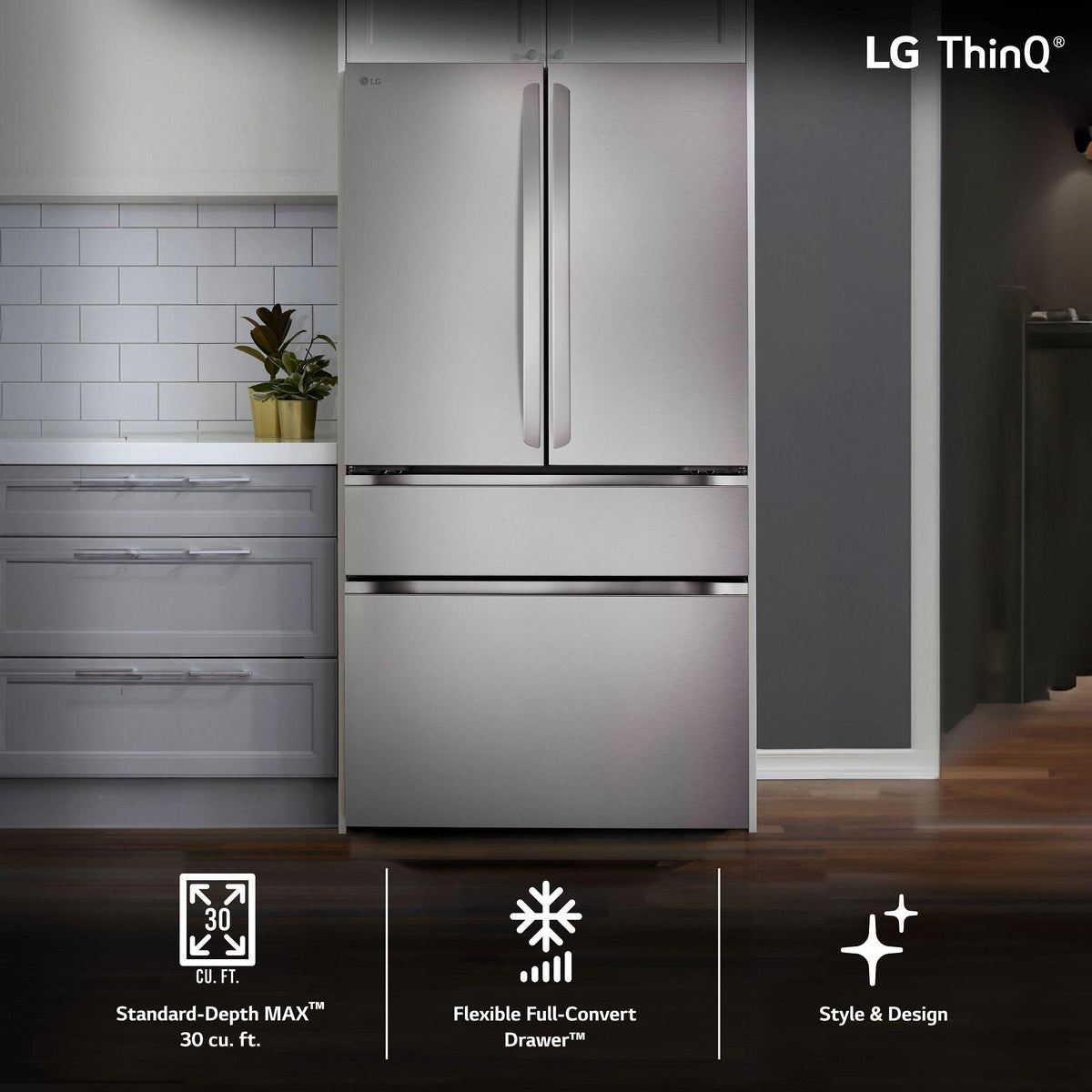 30 cu. ft. Smart Standard-Depth MAX™ 4-Door French Door Refrigerator with Full-Convert Drawer™