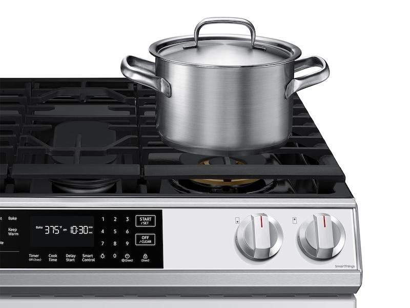 Bespoke 6.0 cu. ft. Smart Front Control Slide-In Gas Range with Air Fry & Wi-Fi in White Glass