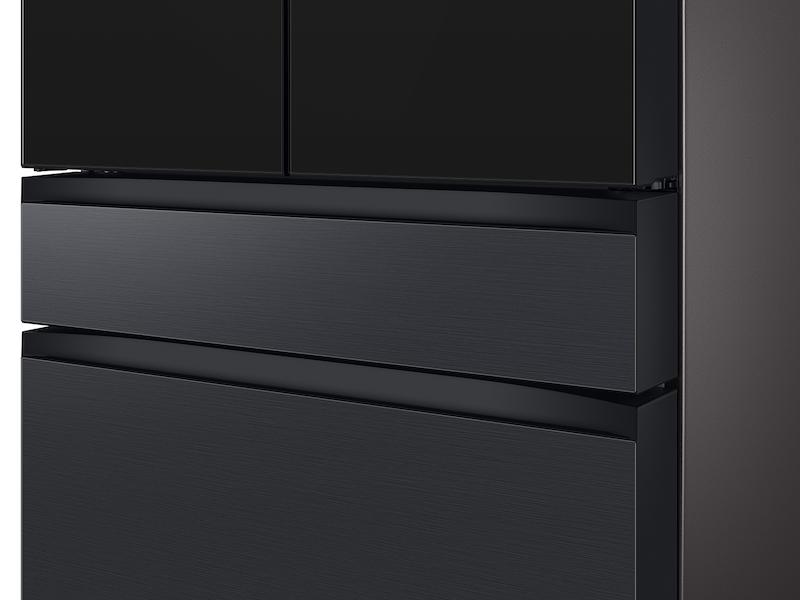 Bespoke 4-Door French Door Refrigerator (29 cu. ft.) - with Top Left and Family Hub™ Panel in Charcoal Glass - and Matte Black Steel Middle and Bottom Door Panels