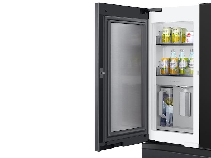 Bespoke 4-Door French Door Refrigerator (29 cu. ft.) - with Top Left and Family Hub™ Panel in Charcoal Glass - and Matte Black Steel Middle and Bottom Door Panels