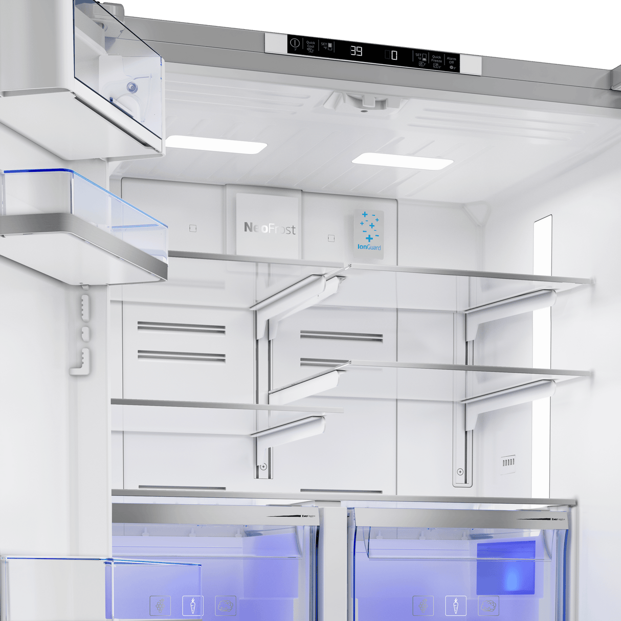 36" French Three-Door Stainless Steel Refrigerator with Auto Ice Maker, Water Dispenser