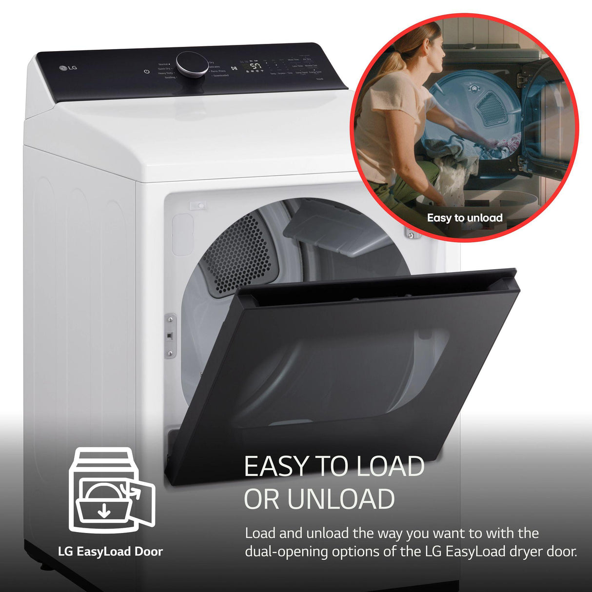 7.3 cu. ft. Ultra Large Capacity Rear Control Electric Dryer with LG EasyLoad™ Door and AI Sensing