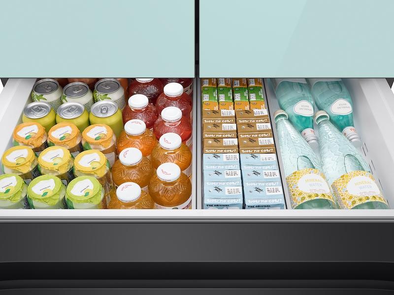 Bespoke 4-Door French Door Refrigerator (29 cu. ft.) with Beverage Center™ in Morning Blue Glass Top Panels and White Glass Middle and Bottom Panels