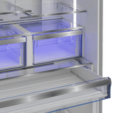 36" French Four-Door Stainless Steel Refrigerator with auto Ice Maker, Water Dispenser