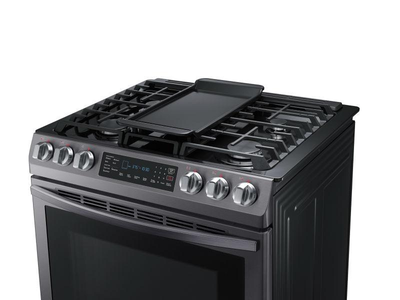 5.8 cu. ft. Slide-in Gas Range with Convection in Black Stainless Steel