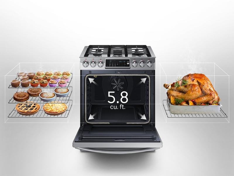 5.8 cu. ft. Slide-In Gas Range with True Convection in Stainless Steel