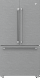 36" French Three-Door Stainless Steel Refrigerator with Auto Ice Maker, Water Dispenser