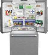 36" French Three-Door Stainless Steel Refrigerator with Auto Ice Maker, Water Dispenser
