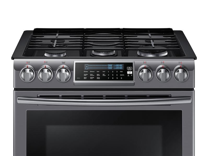 5.8 cu. ft. Slide-In Gas Range with True Convection in Black Stainless Steel