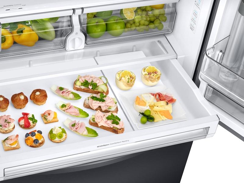 28 cu. ft. 3-Door French Door, Full Depth Refrigerator with Food Showcase in Black Stainless Steel