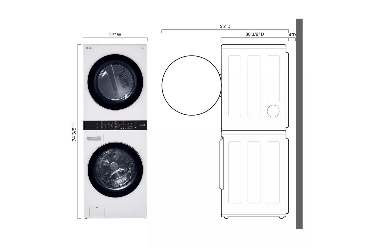 Single Unit Front Load LG WashTower™ with Center Control™ 4.5 cu. ft. Washer and 7.4 cu. ft. Gas Dryer