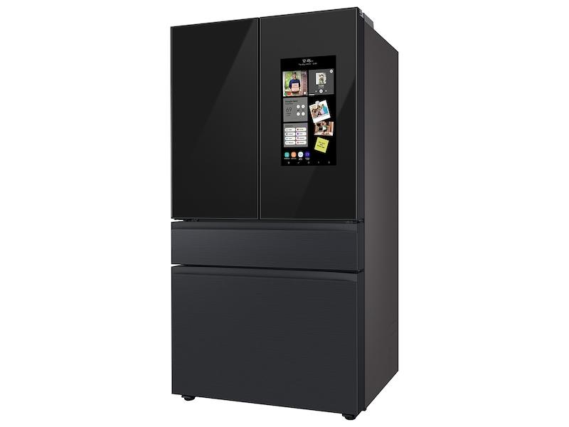 Bespoke 4-Door French Door Refrigerator (29 cu. ft.) - with Top Left and Family Hub™ Panel in Charcoal Glass - and Matte Black Steel Middle and Bottom Door Panels
