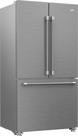 36" French Three-Door Stainless Steel Refrigerator with Auto Ice Maker, Water Dispenser
