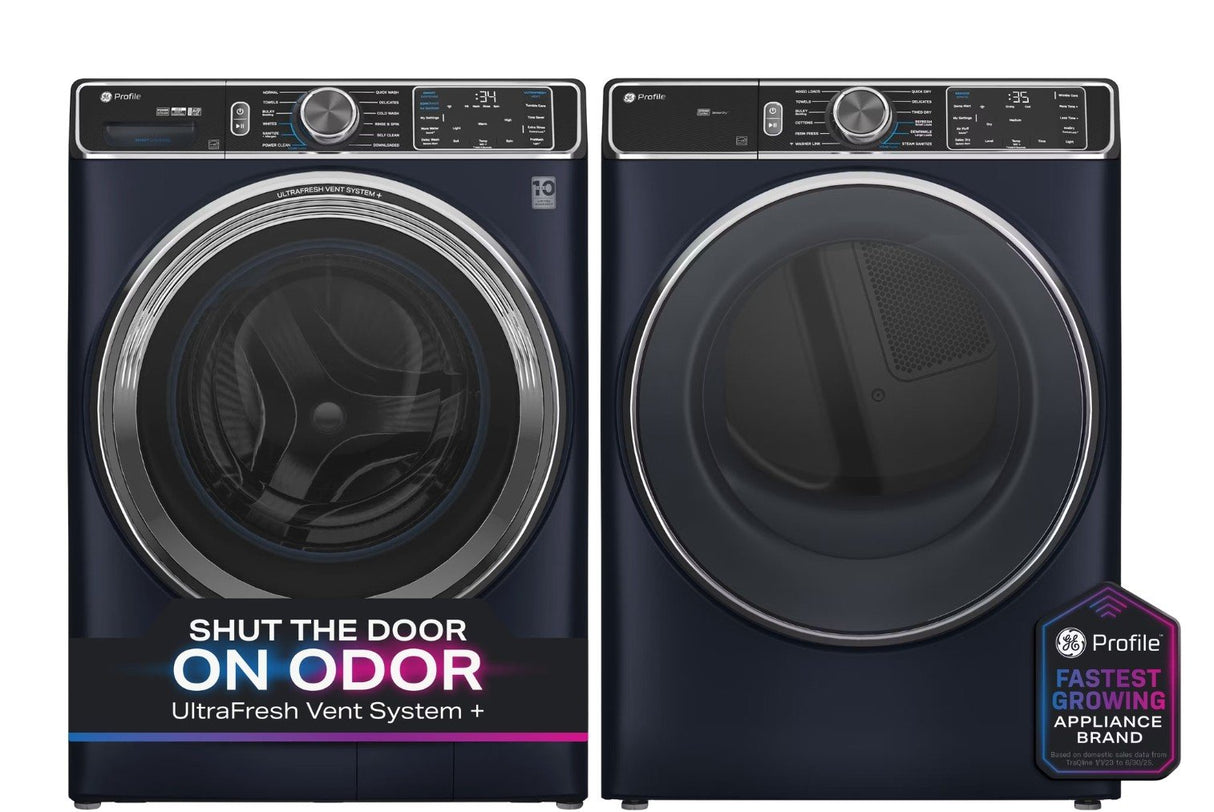 GE Smart Front Load Washer and Electric Dryer Bundle in Sapphire Blue