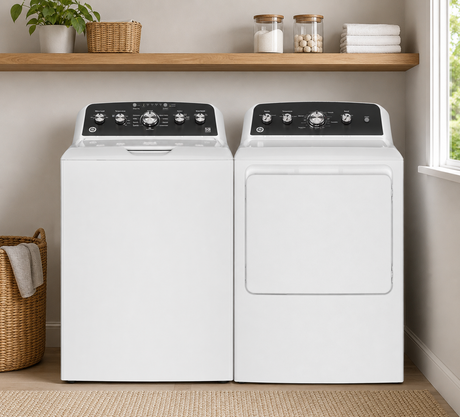 GE Top Load Washer and Electric Dryer Bundle in White