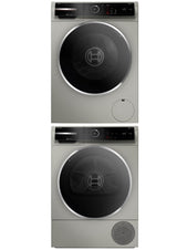 24 Inch 800 Series Washer and Heat Pump Dryer Package with Stacking Kit — Pearl Steel