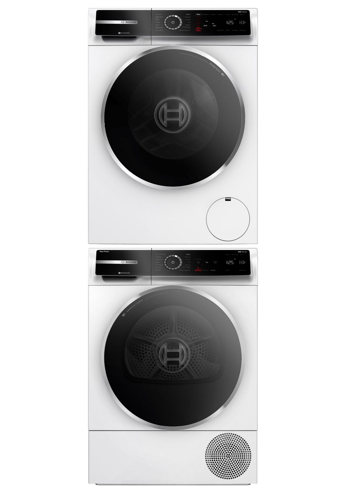 500 Series Washer, Heat Pump Dryer & Stacking Kit Bundle in White