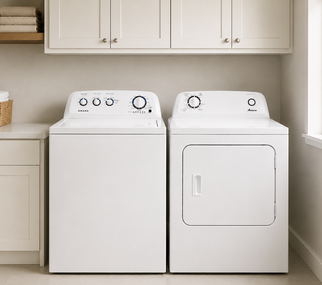 Amana Large Capacity Top Load Washer and Electric Dryer in White